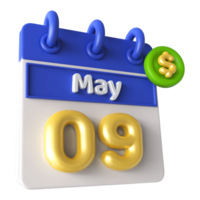 May 9th Calendar 3D With Dollar Symbol png