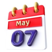 Maj 7:e kalender 3d framställa png