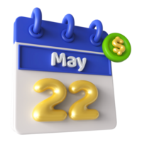 mayo 22 calendario 3d con dólar símbolo png