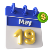 mayo Diecinueveavo calendario 3d con dólar símbolo png