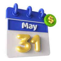 Maggio 13 ° calendario 3d con dollaro simbolo png