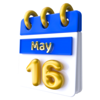 May 16th Calendar 3D Render png