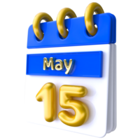 May 15th Calendar 3D Render png