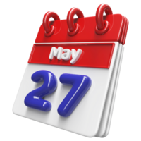 May 27th Calendar 3D Render png