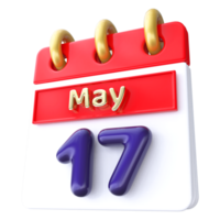 May 17th Calendar 3D Render png