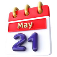 May 21st Calendar 3D Render png