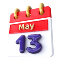 May 13th Calendar 3D Render png