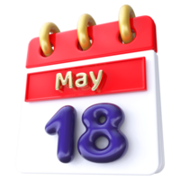 May 18th Calendar 3D Render png