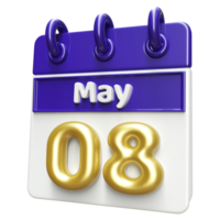 May 8th Calendar 3D Render png