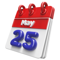 May 25th Calendar 3D Render png