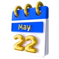 May 22nd Calendar 3D Render png