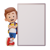 3D kid character holding a blank placard png