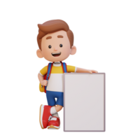 3D kid character holding a blank placard png