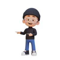 3d carino ragazzo puntamento mano per il lato png