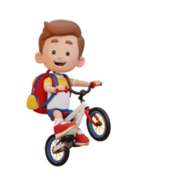 3D kid character ride bike go to school png