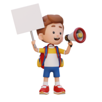 3D kid character holding a blank placard png