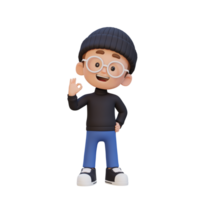 3D cute kid give ok sign png