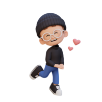 3D cute kid character in love png