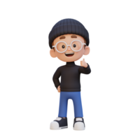 3D kid character give a thumb up with cute happy face png