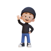 3D kid character waving hand with cute happy face png