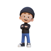 3D cute kid character in confident pose crossed hand png