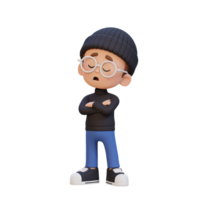 3D cute kid character rejection pose png