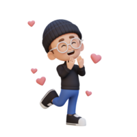 3D cute kid character in love png