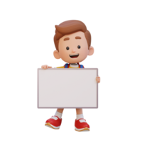 3D kid character holding a blank placard png