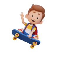 3D kid character ride skateboard png