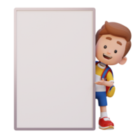 3D kid character holding a blank placard png