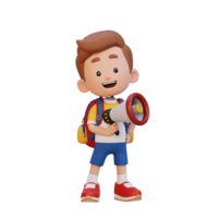 3D cute kid Character Holding a Megaphone png