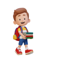 3D happy kid character holding book png