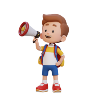 3D cute kid Character talking on Megaphone png