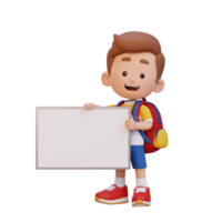 3D kid character holding a blank placard png