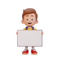 3D kid character holding a blank placard png