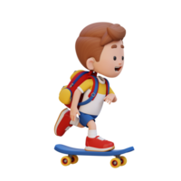 3D kid character ride skateboard png