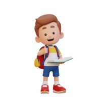 3D happy kid character reading book png