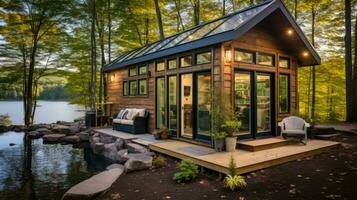 Tiny homes featuring pet friendly designs and space saving pet accommodations photo