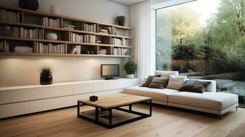 Sleek minimalist decor enhancing efficiency in cozy compact living spaces photo