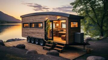 Mobile tiny homes with wheels epitomizing compact sustainable living photo