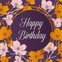 Birthday greeting with floral background vector