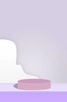 vacío color de malva cilíndrico podio para presentación productos cosméticos en lila antecedentes foto