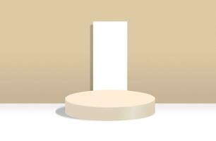 Empty cylindrical podium on beige pastel background for product display photo