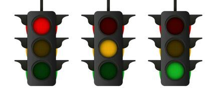 Traffic light with reflection and shadow. Vector illustration.