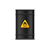 Illustration of barrel with flammable sign on white backdrop. Vector illustration. Fire flame