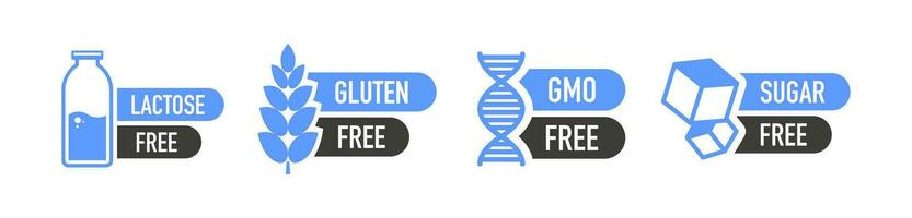 Flat icon with lactose gluten gmo sugar free. Organic signs. Vector illustration.