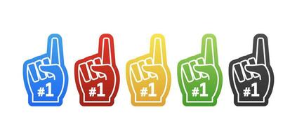 Bright colorful set of foam fingers. Number one and best. vector