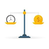 Time is money on scales icon. Money and time balance on scale. vector