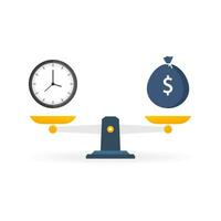 hora es dinero en escamas icono. dinero y hora equilibrar en escala. vector