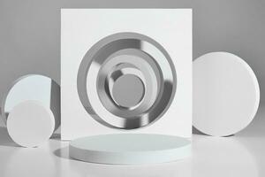 podio diseño para producto monitor desde geométrico formas en gris foto